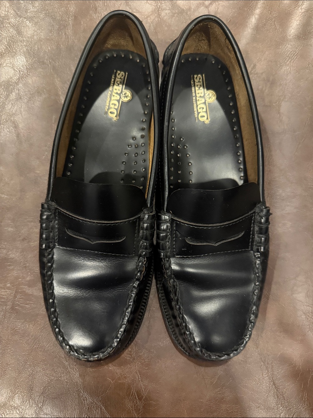 Sebago Black Leather Penny Loafers for Women